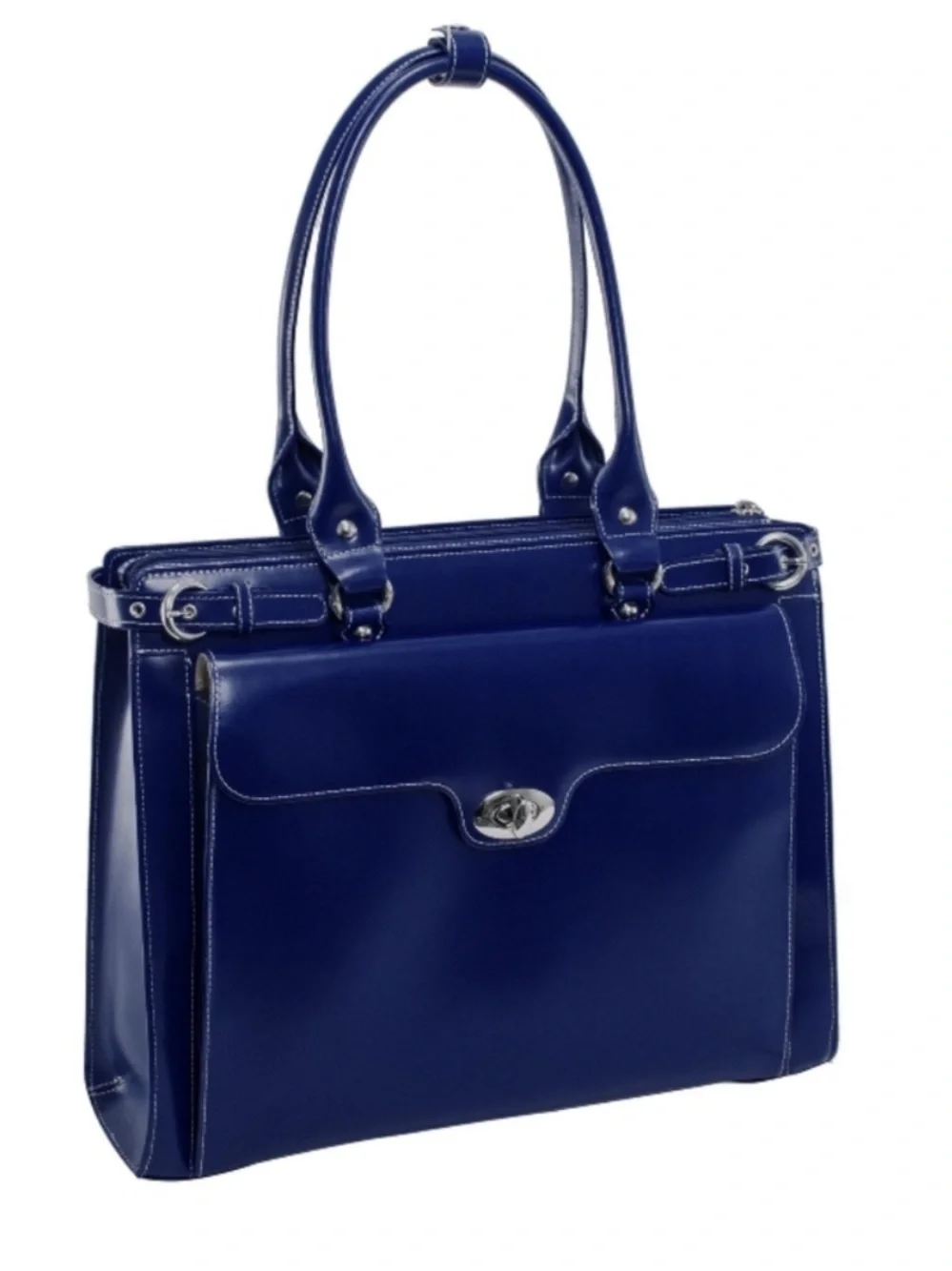 Mcklein Winnetka Briefcase navy blue leather travel silver hardware elegant